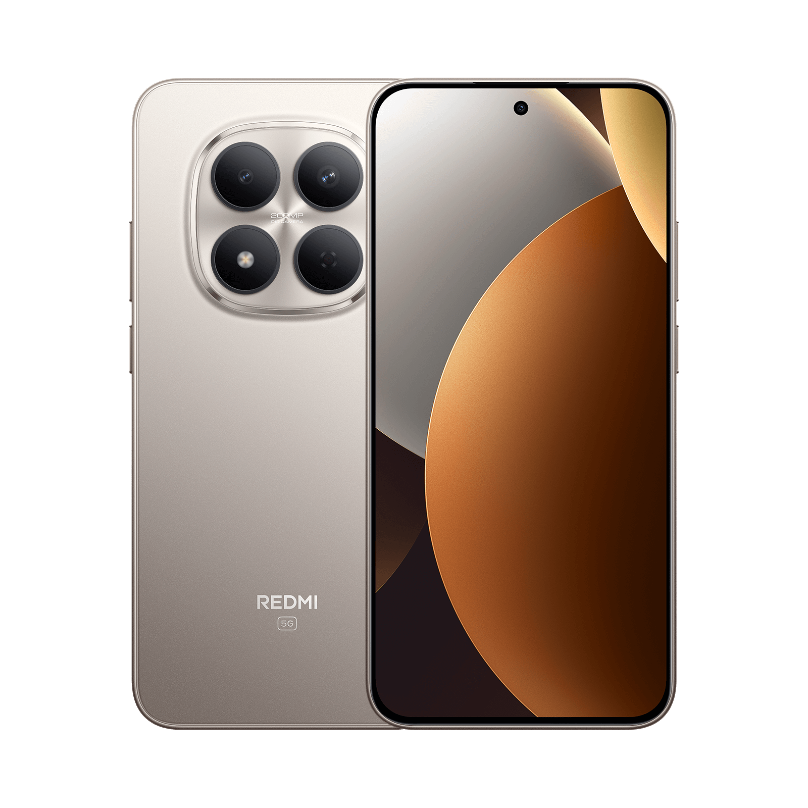 Official REDMI Note 15 Pro 5G product render showing the brown phone front and back