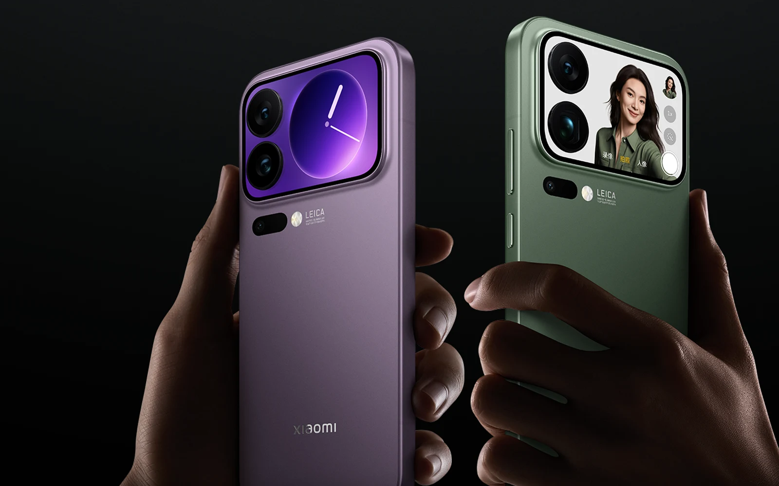 Xiaomi 17 Pro Max in purple and green with rear display